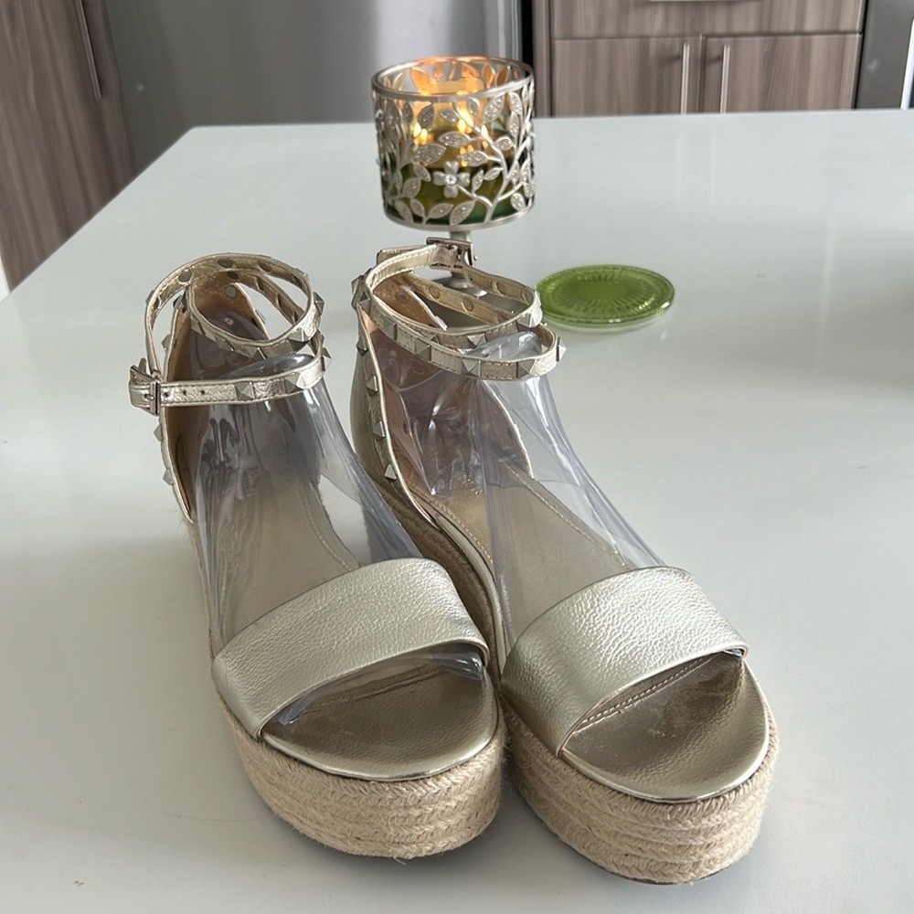 Marc Fisher Metallic Gold Espadrille Wedge Sandals